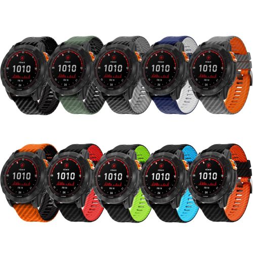 22mm 26mm Quick-Release Silicone Strap For Garmin Fenix 7X 6X Carbon Fiber Pattern Dual-Color Silicone Watch Band (GJB-974)