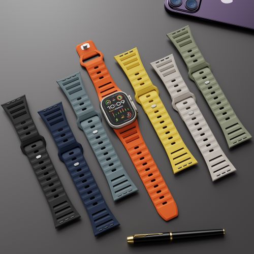 Louvered Breathable Silicone Watch Band For Apple Watch Ultra 2 Band 49mm For Iwatch Series 10 9 8 7 6 5 42 44 45 46 mm (GJB-1048)