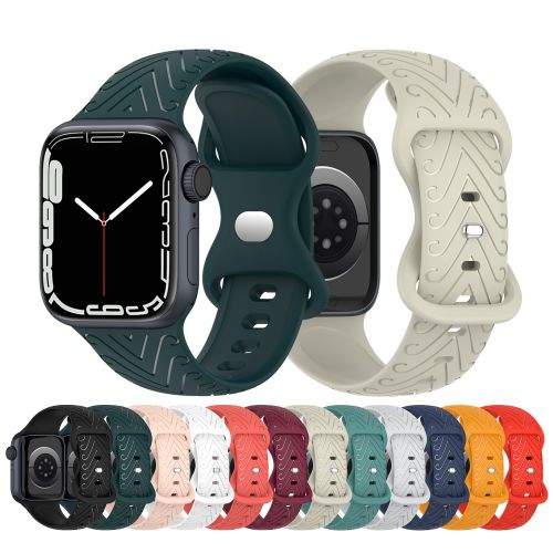 Horn Pattern Double Butterfly Clasp Silicone Starp For Apple Watch Ultra 2 Band 49mm For Iwatch Series 10 9 8 41 42 44 45 46 mm （GJB-1063）